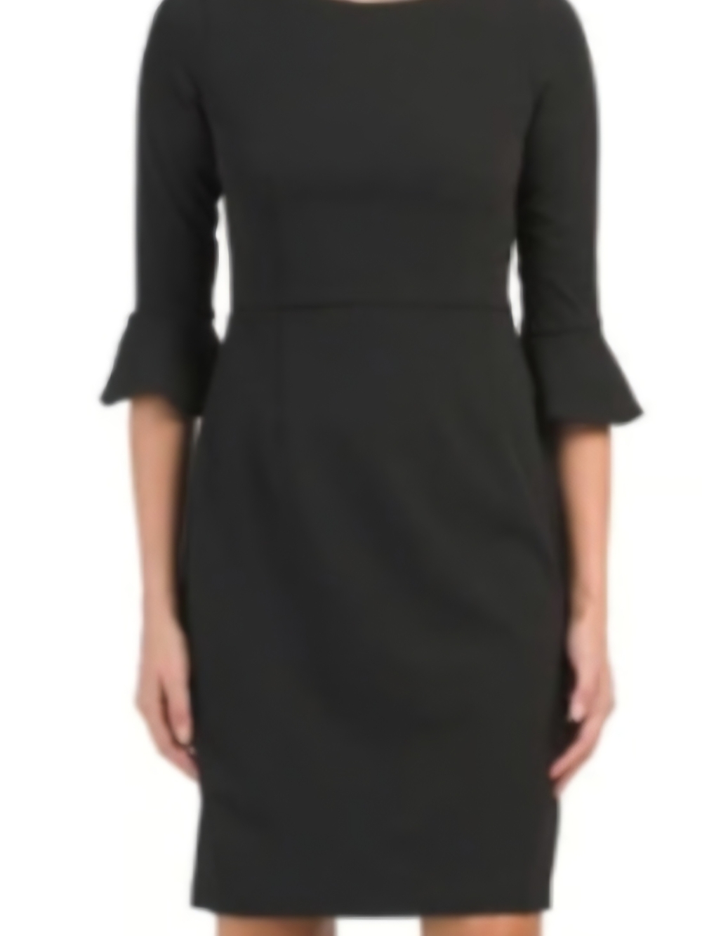 Black Midi Sheath Dress with Ruffle Sleeve Detail